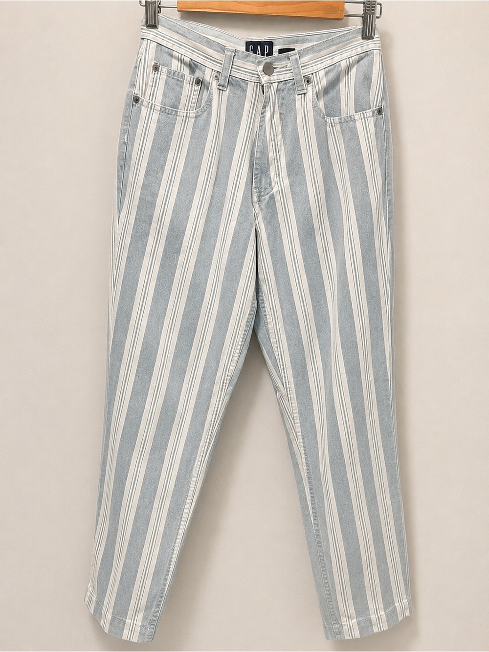 Vintage 90s GAP Green Stripe Cotton High Waist Crop Jeans Cheeky Denim Pants - 4 - Picture 3 of 14